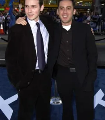 Dan Harris and Michael Dougherty at an event for X2 (2003)