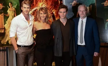 Francis Lawrence, Jennifer Lawrence, Liam Hemsworth, and Sam Claflin at an event for The Hunger Games Catching Fire (2013)